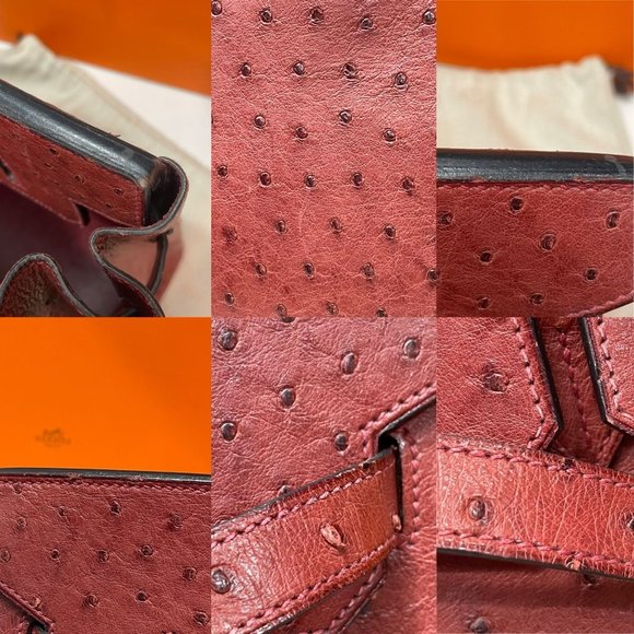 HERMES Vintage 2000 Birkin 35 Ostrich Leather Burgundy Tote GHW - Picture 12 of 12